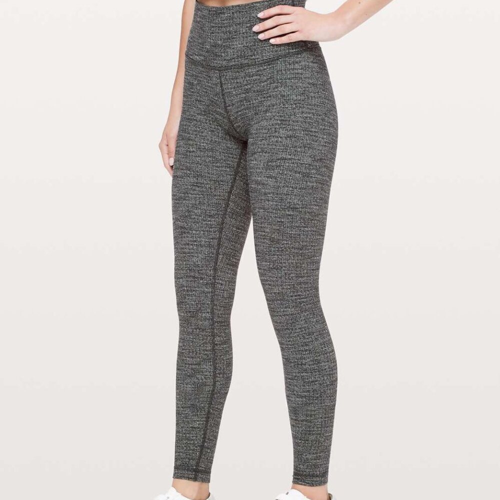 Lululemon Women Leggings Sz 2 Heathered Black Wunder Under High Rise Knit Active